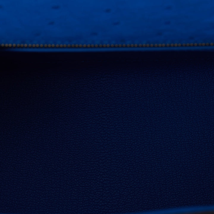 Hermes Kelly 25 Sellier Bleuet Ostrich Gold Hardware