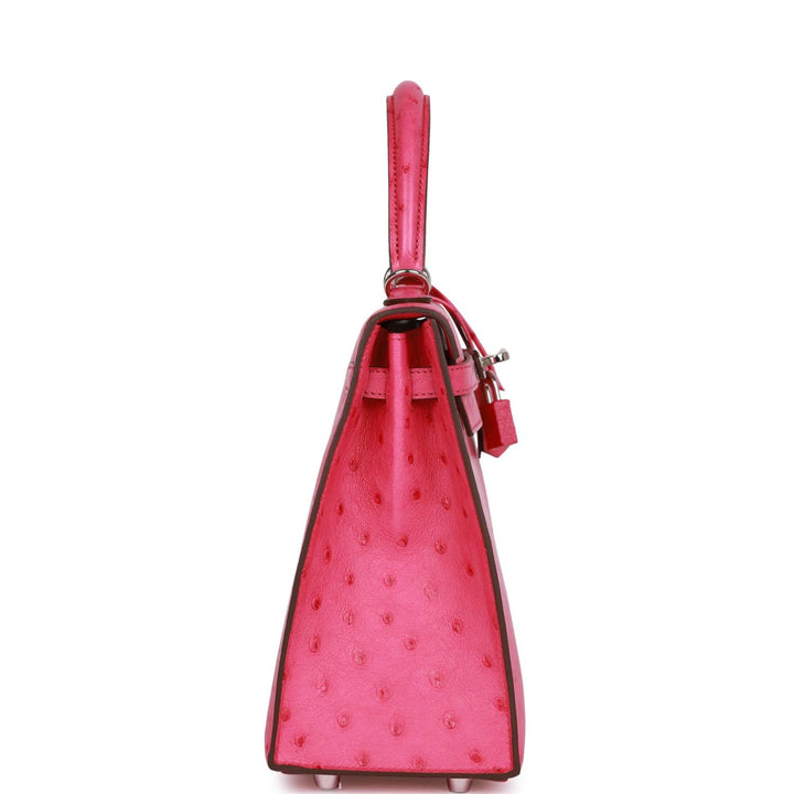 Hermes Kelly 25 Sellier Rose Tyrien Verso Ostrich Palladium Hardware