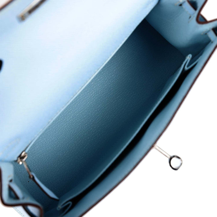 Hermes Kelly 25 Sellier Bleu Brume Epsom Palladium Hardware