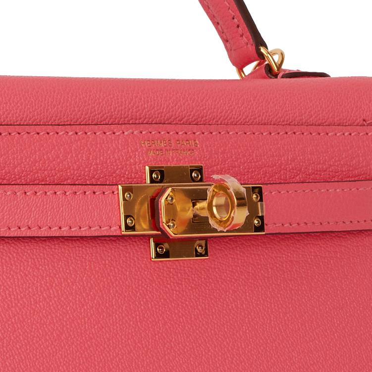 Hermes Kelly 20 Sellier Rose Lipstick Chevre Gold Hardware