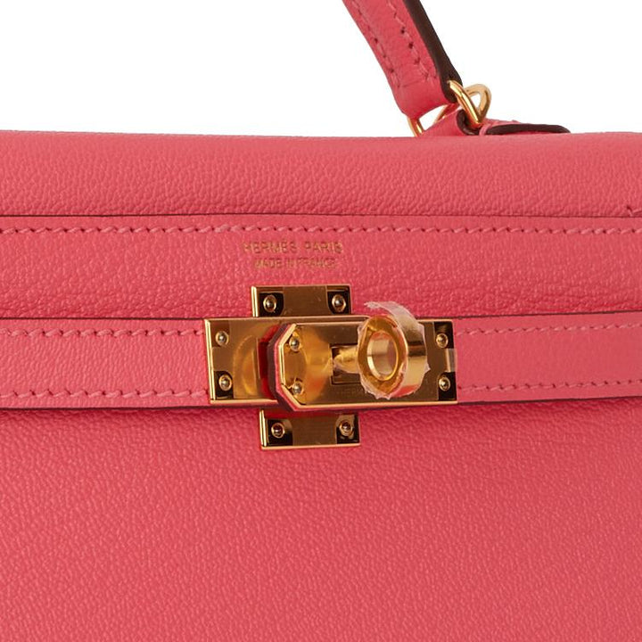 Hermes Kelly 20 Sellier Rose Lipstick Chevre Gold Hardware