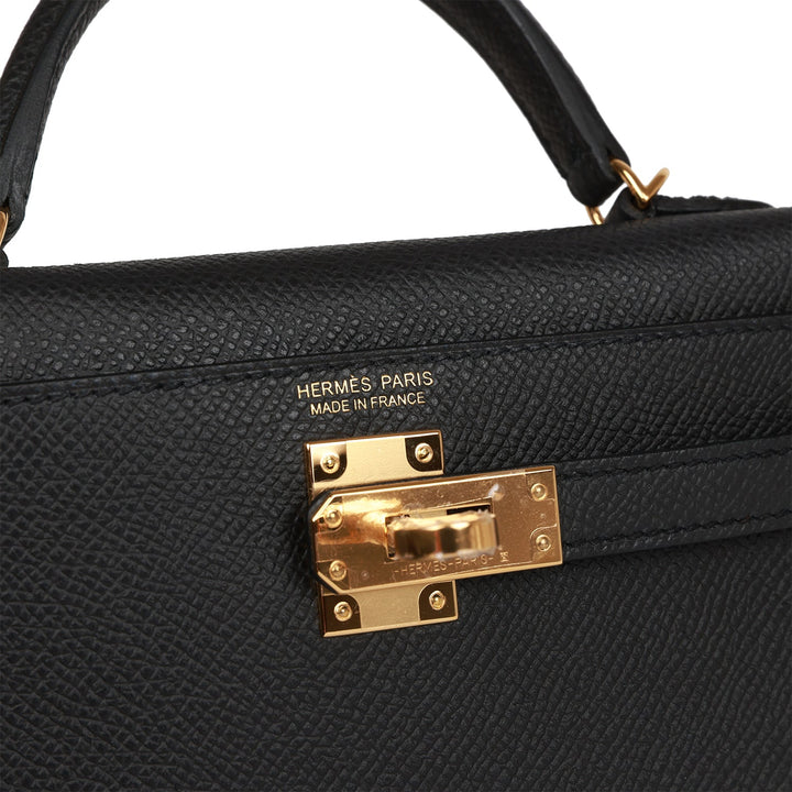 Hermes Kelly 20 Sellier Black Epsom Gold Hardware