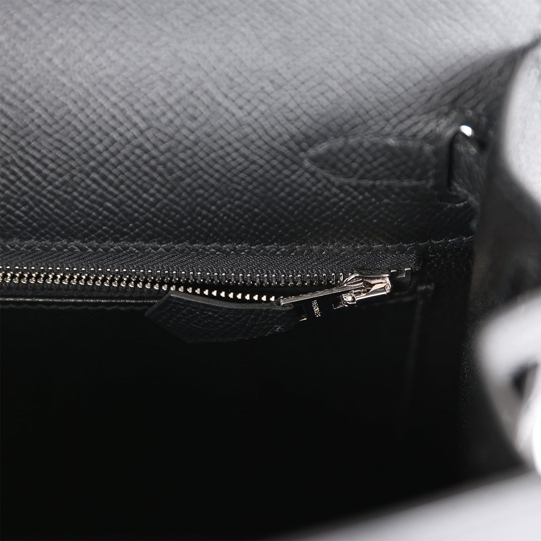 Hermes Kelly 25 Sellier Black Epsom Palladium Hardware