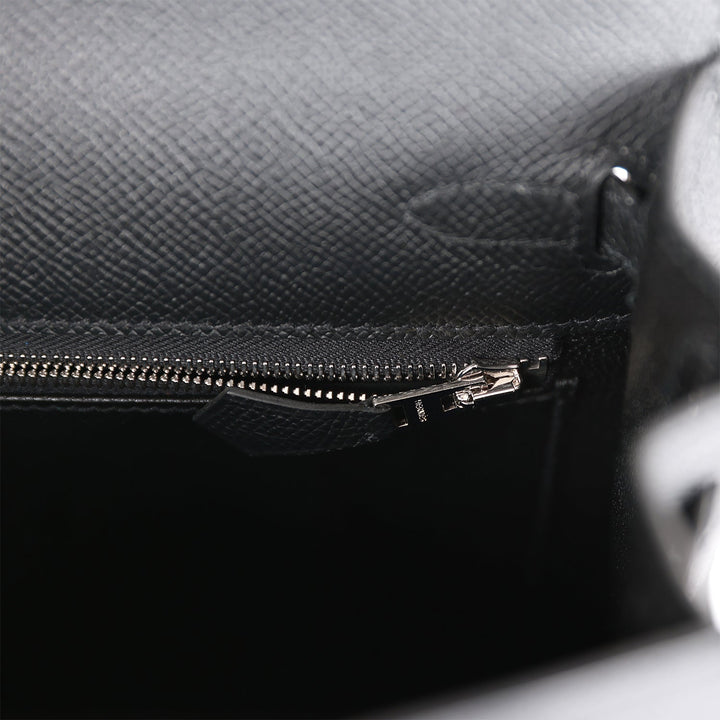 Hermes Kelly 25 Sellier Black Epsom Palladium Hardware