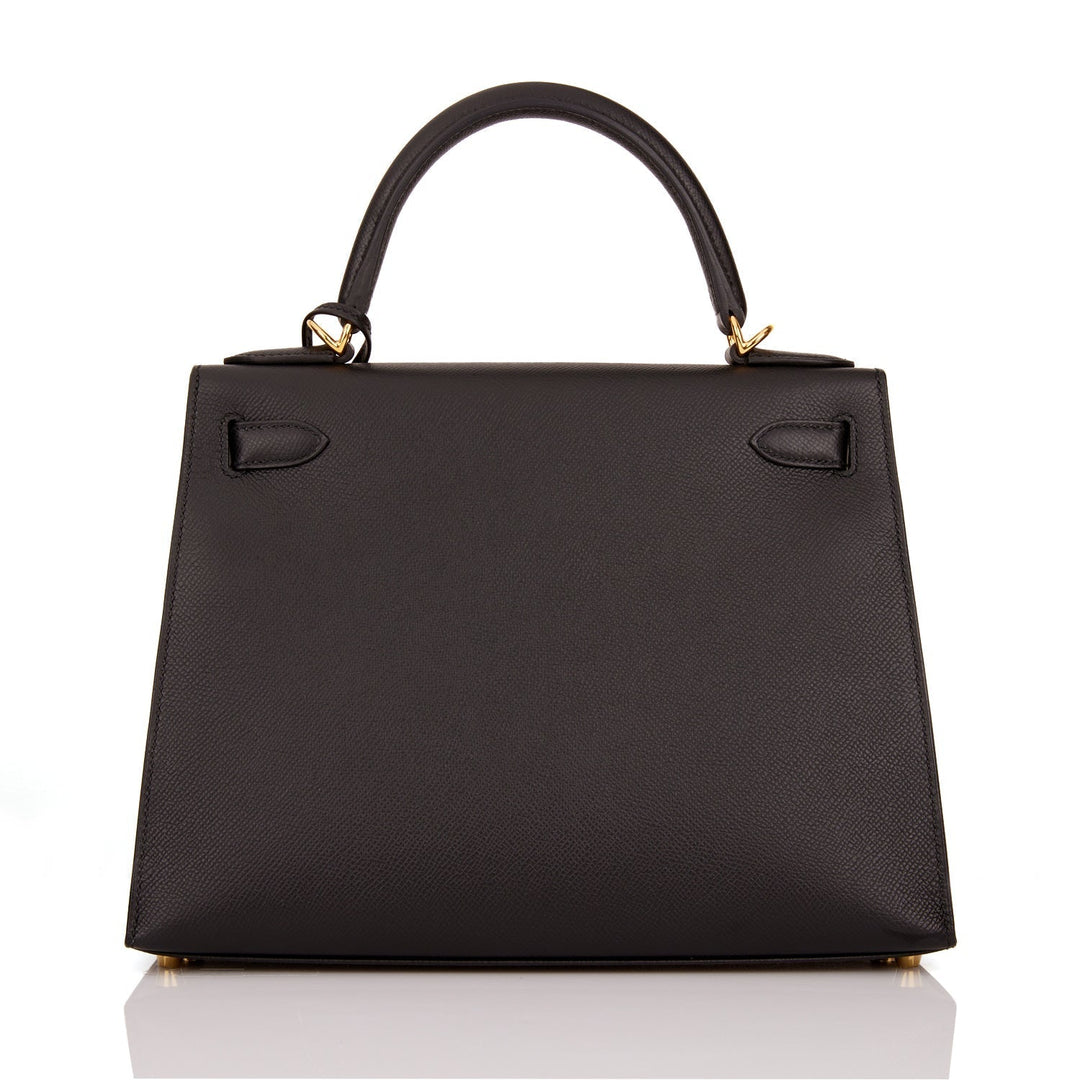 Hermes Kelly 28 Sellier Black Epsom Gold Hardware