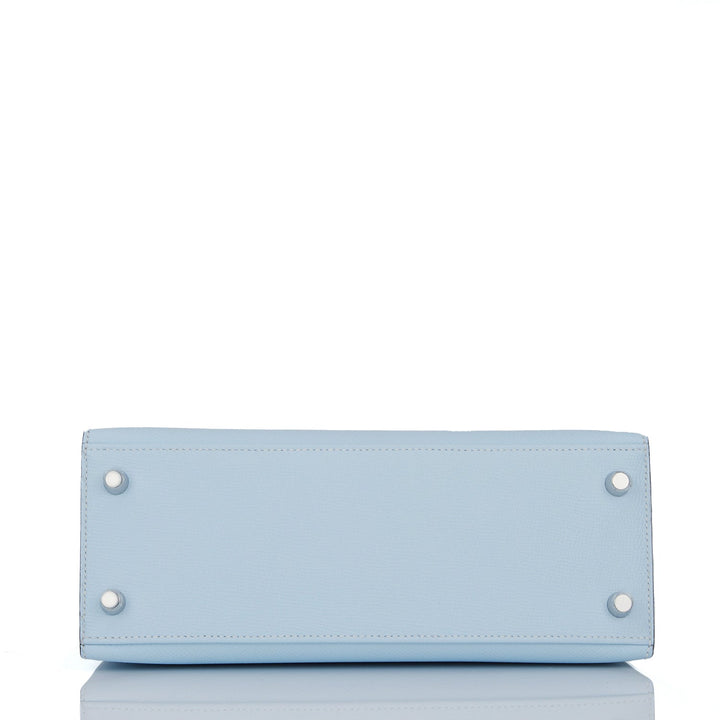 Hermes Kelly 25 Sellier Tri-Color Bleu Brume, Vert Jade and Gold Epsom Palladium Hardware