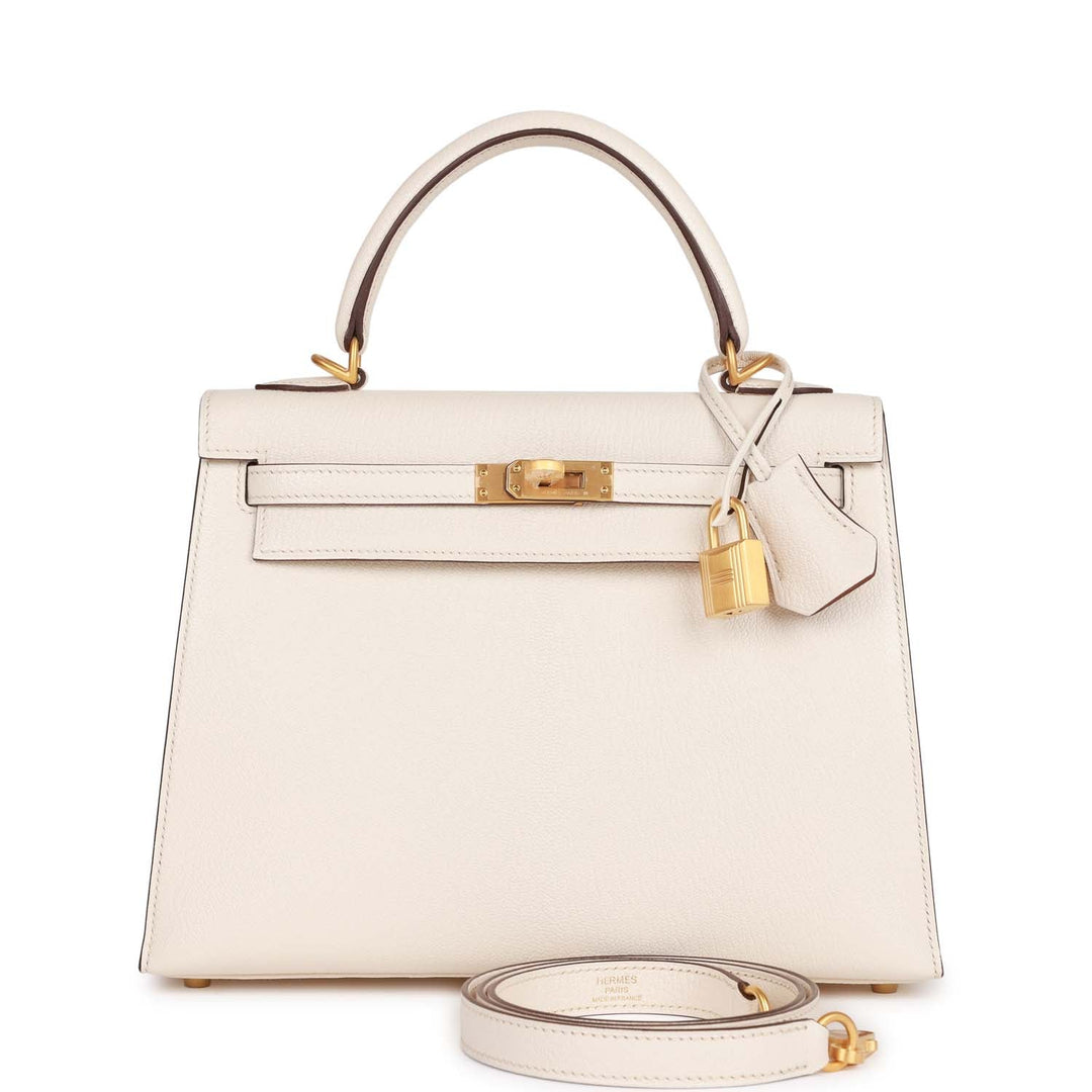 Top quality Hermes Special Order (HSS) Kelly Sellier 25 Nata Verso Chevre Brushed Gold Hardware