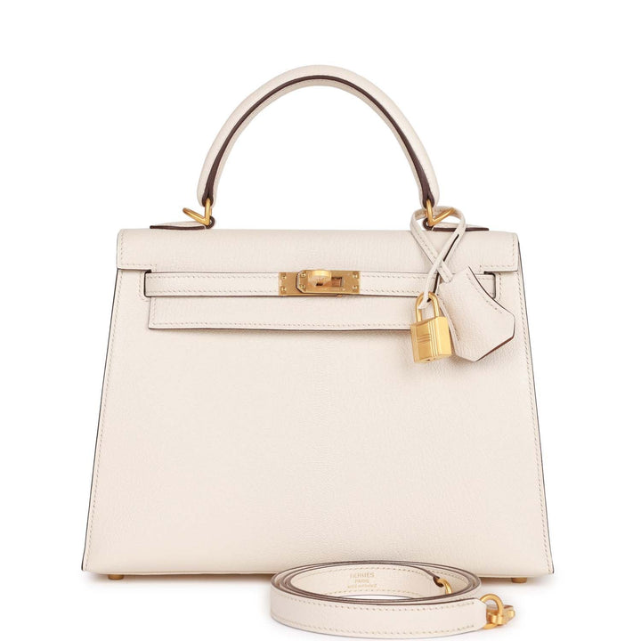 Top quality Hermes Special Order (HSS) Kelly Sellier 25 Nata Verso Chevre Brushed Gold Hardware