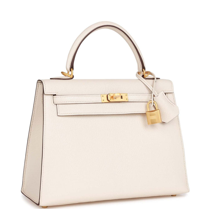Top quality Hermes Special Order (HSS) Kelly Sellier 25 Nata Verso Chevre Brushed Gold Hardware