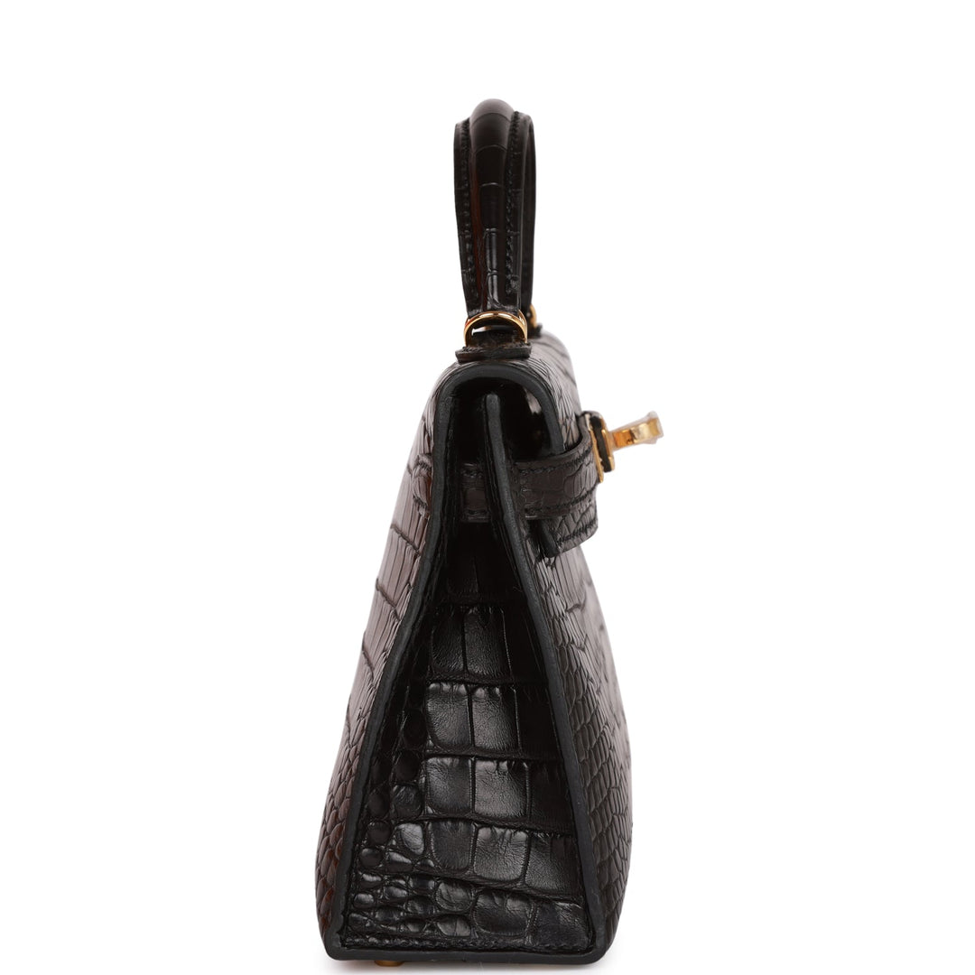 Hermes Kelly 20 Sellier Black Matte Alligator Gold Hardware