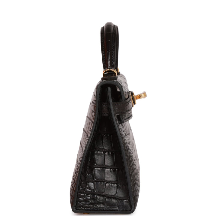 Hermes Kelly 20 Sellier Black Matte Alligator Gold Hardware