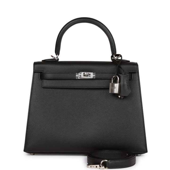 Hermes Kelly 25 Sellier Black Epsom Palladium Hardware