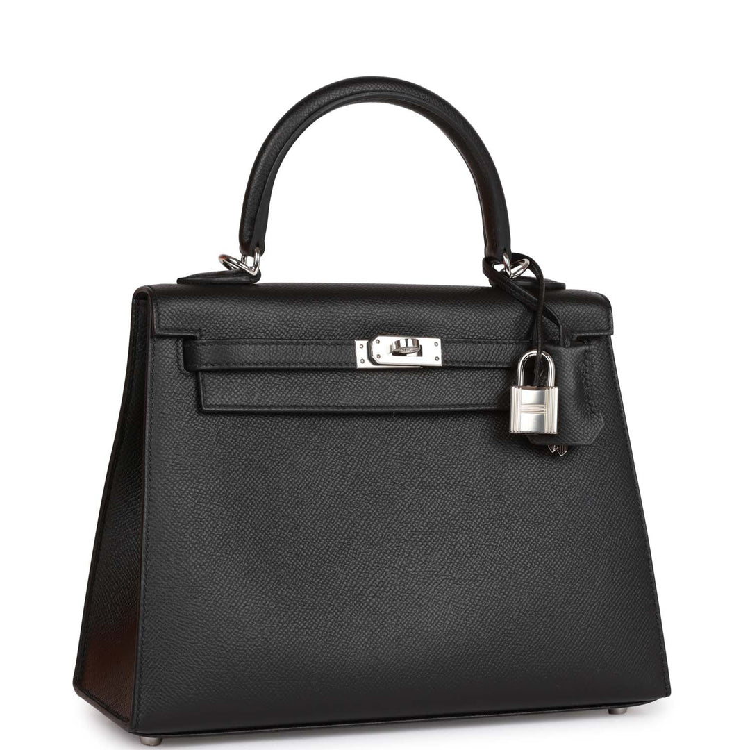Hermes Kelly 25 Sellier Black Epsom Palladium Hardware