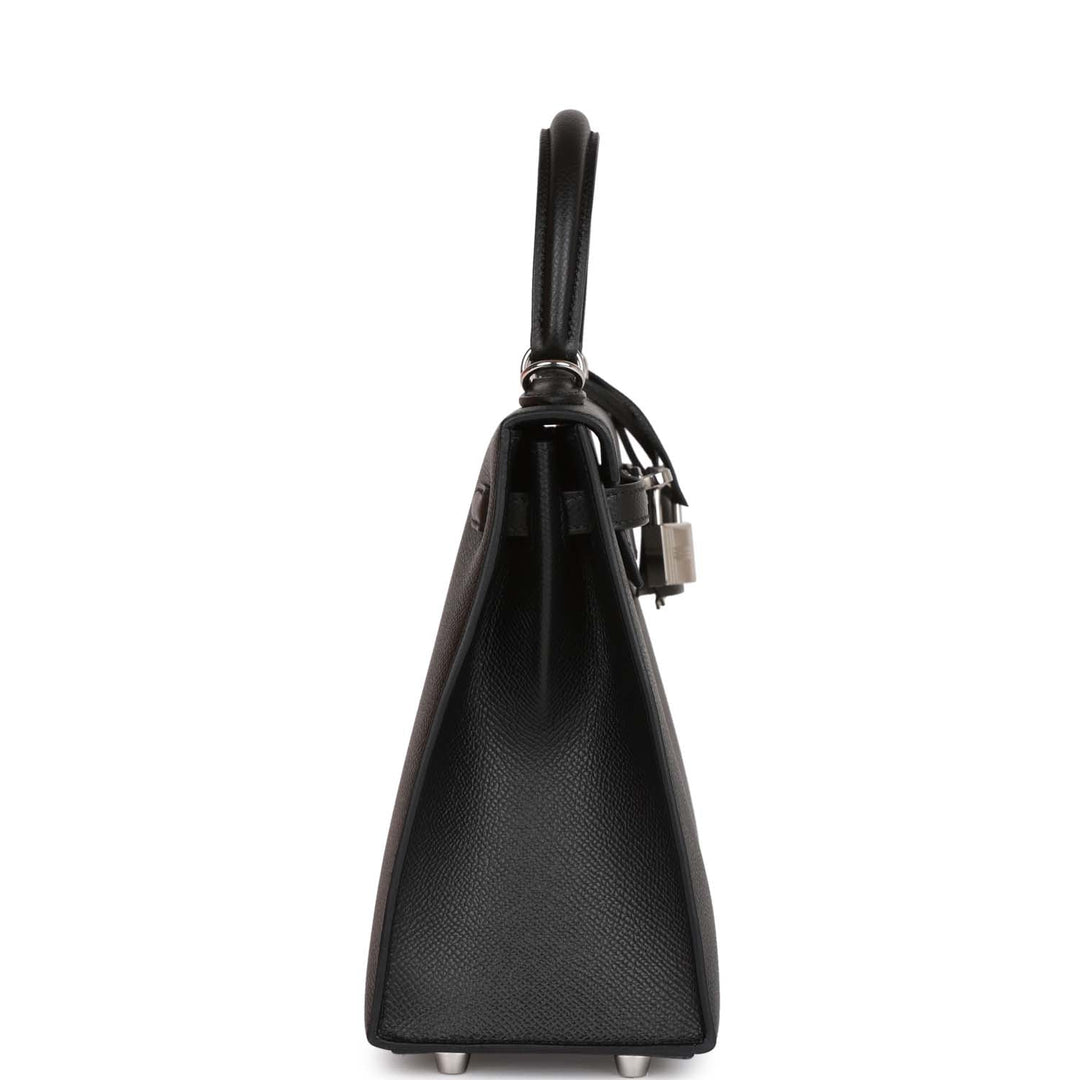 Hermes Kelly 25 Sellier Black Epsom Palladium Hardware
