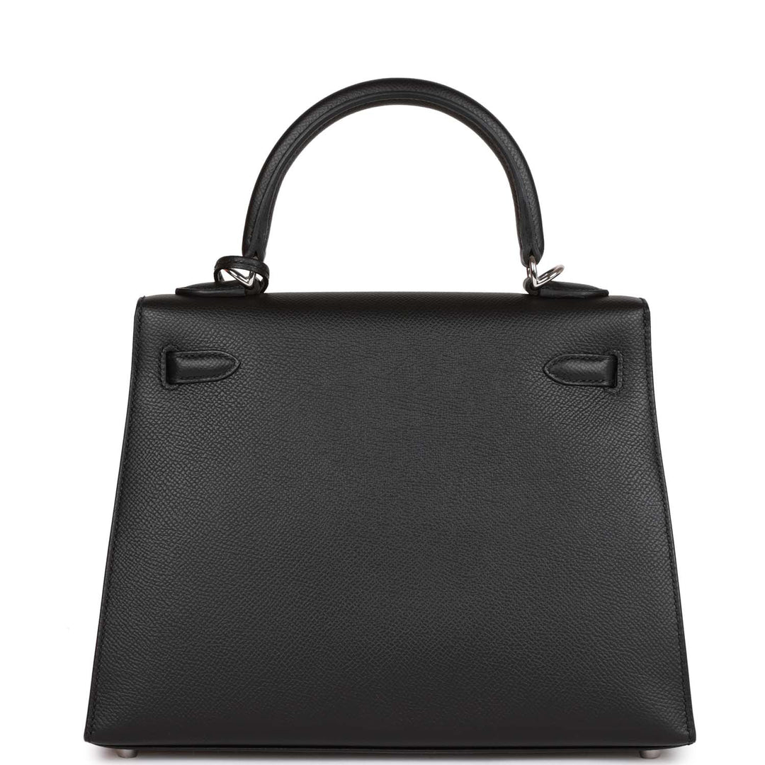 Hermes Kelly 25 Sellier Black Epsom Palladium Hardware