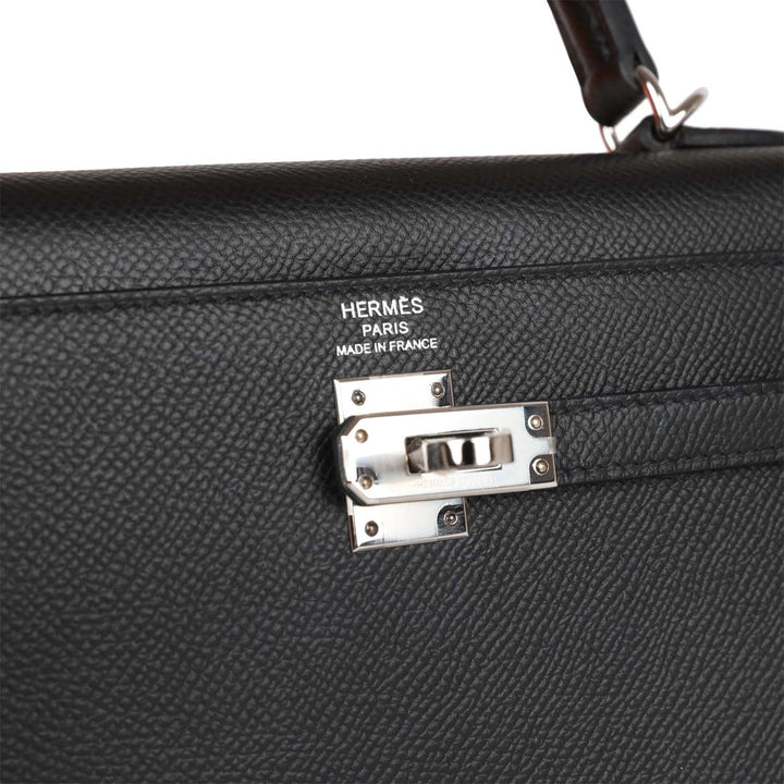 Hermes Kelly 25 Sellier Black Epsom Palladium Hardware