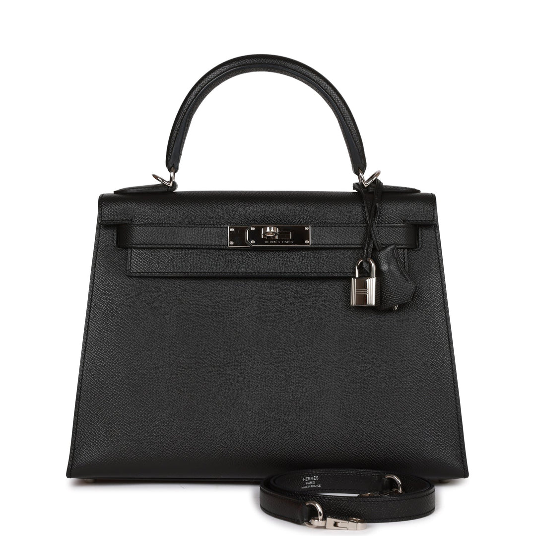 Hermes Kelly 28 Sellier Black Epsom Palladium Hardware