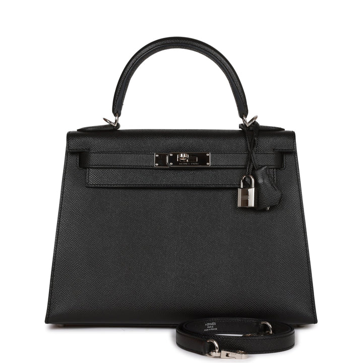 Hermes Kelly 28 Sellier Black Epsom Palladium Hardware