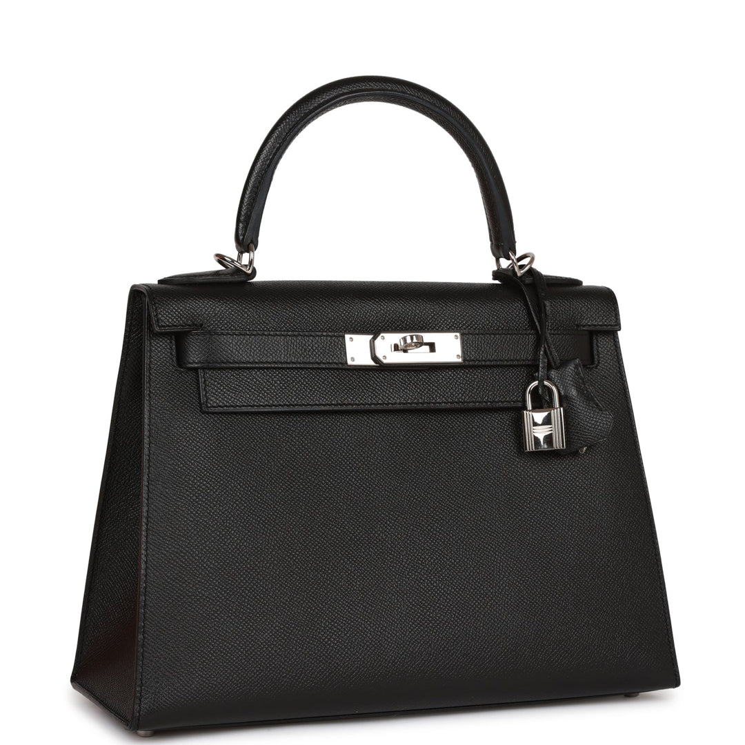 Hermes Kelly 28 Sellier Black Epsom Palladium Hardware