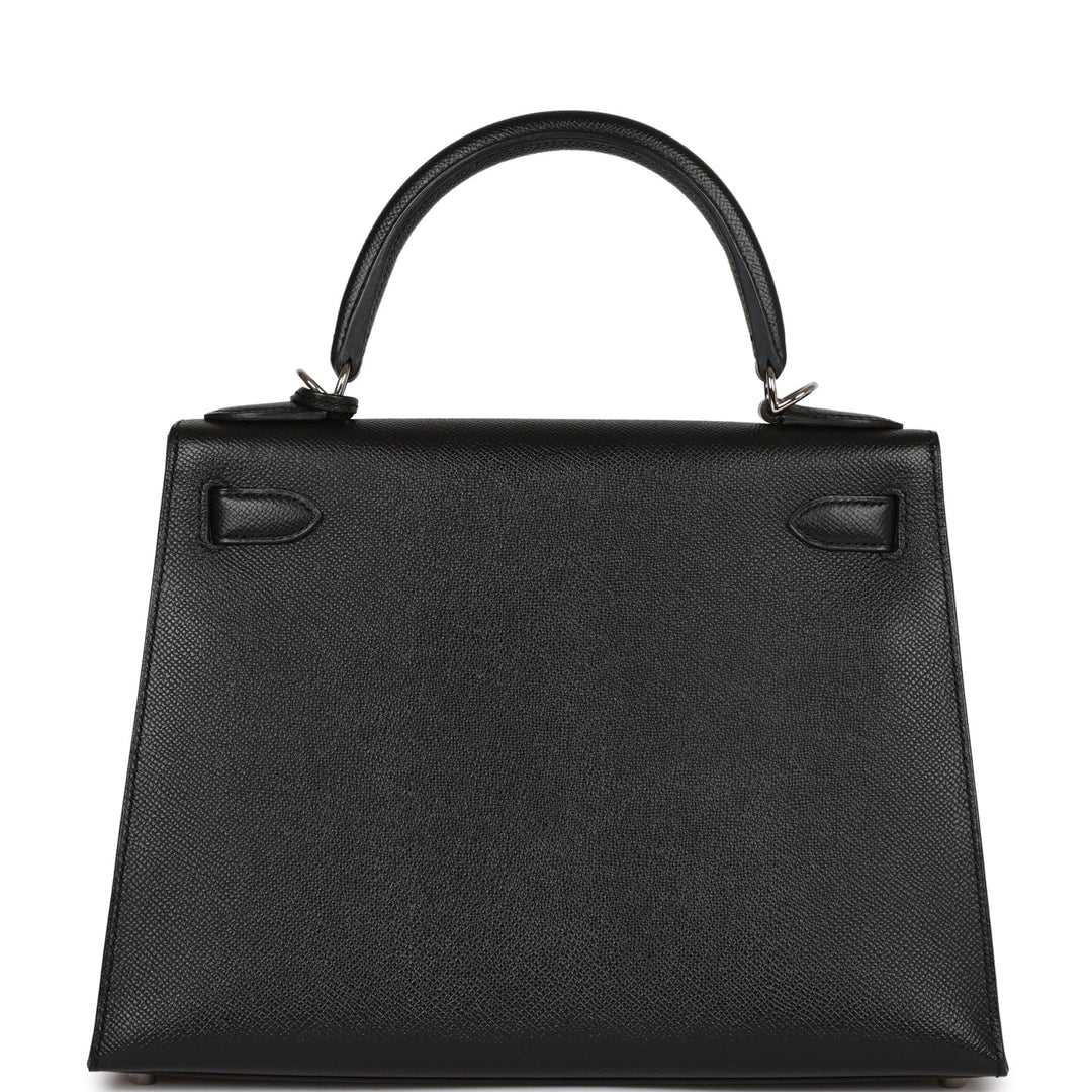 Hermes Kelly 28 Sellier Black Epsom Palladium Hardware