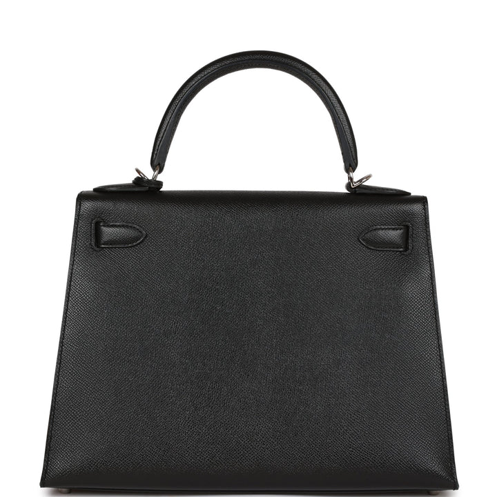 Hermes Kelly 28 Sellier Black Epsom Palladium Hardware