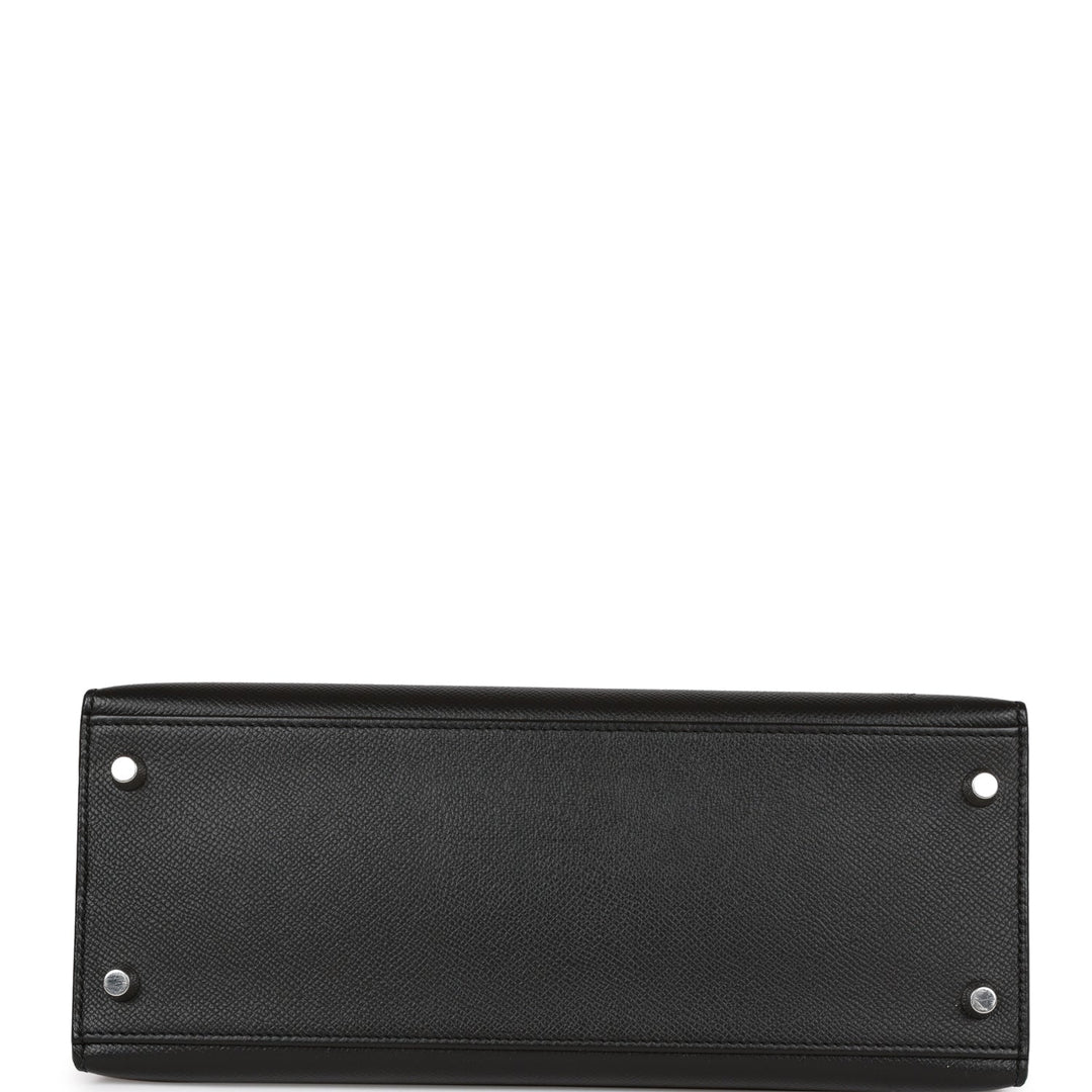 Hermes Kelly 28 Sellier Black Epsom Palladium Hardware