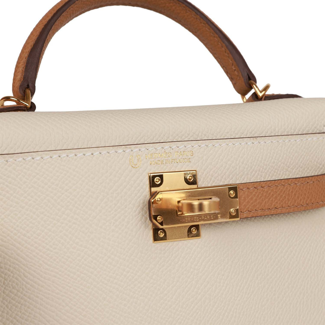Top quality Hermes Special Order (HSS) Kelly Sellier 20 Craie and Biscuit Epsom Gold Hardware