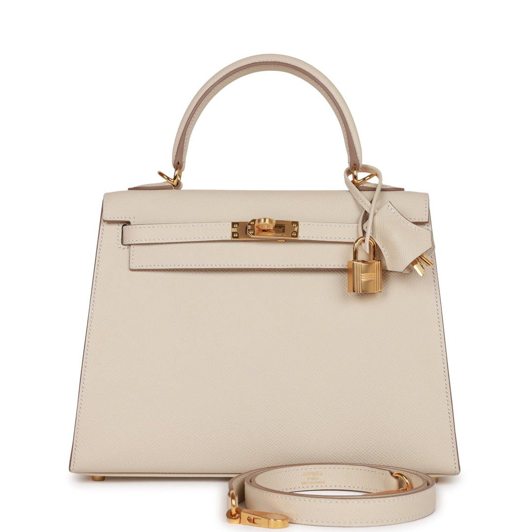 Top quality Hermes Kelly Sellier 25 Craie Epsom Gold Hardware