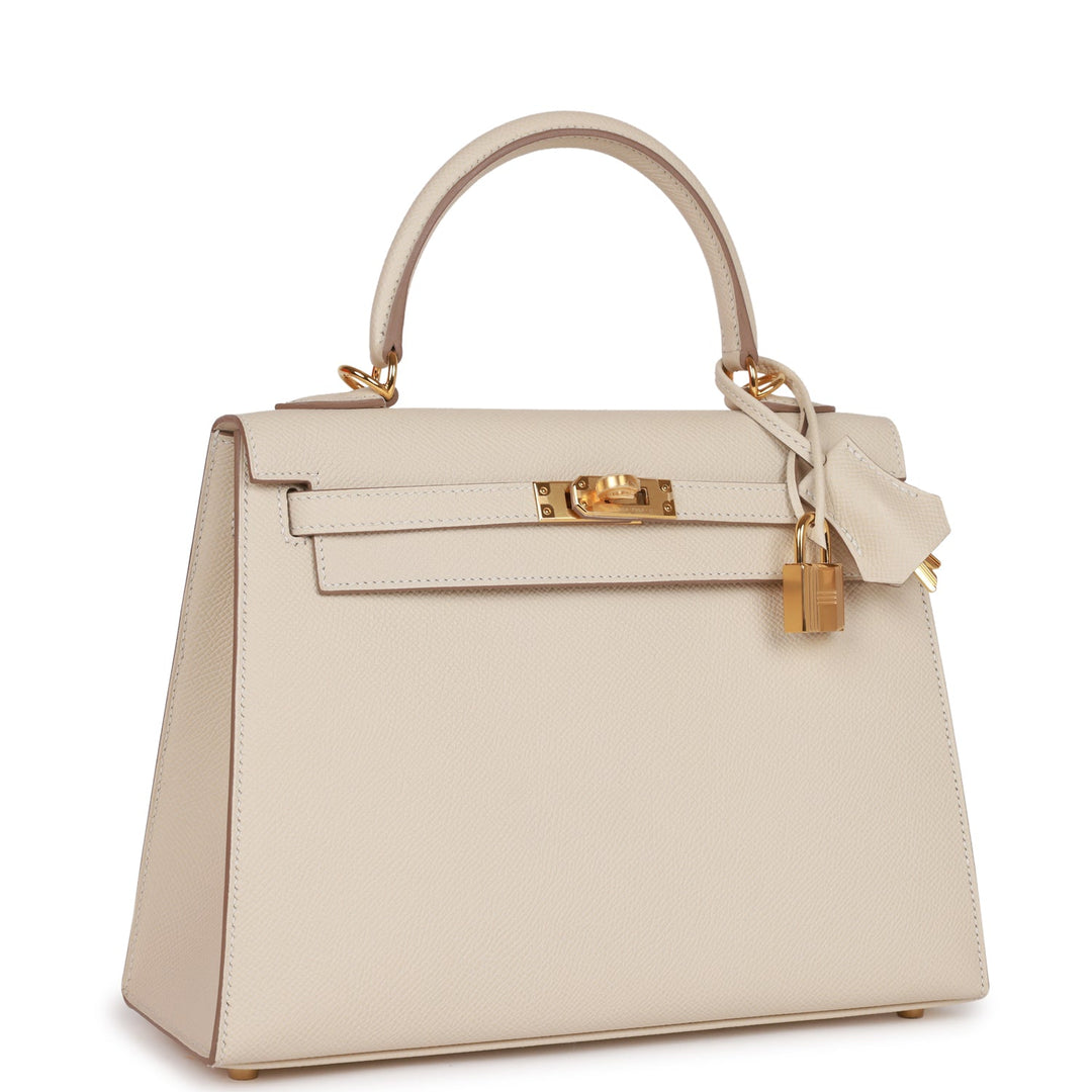 Top quality Hermes Kelly Sellier 25 Craie Epsom Gold Hardware