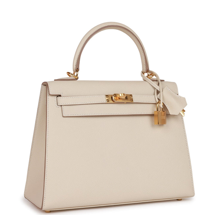 Top quality Hermes Kelly Sellier 25 Craie Epsom Gold Hardware