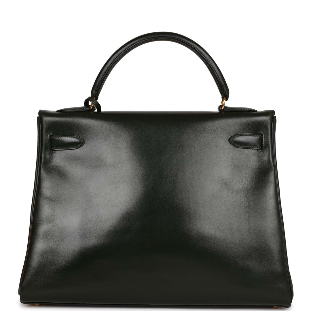 Hermes Kelly 32 Retourne Vert Fonce Box Gold Hardware