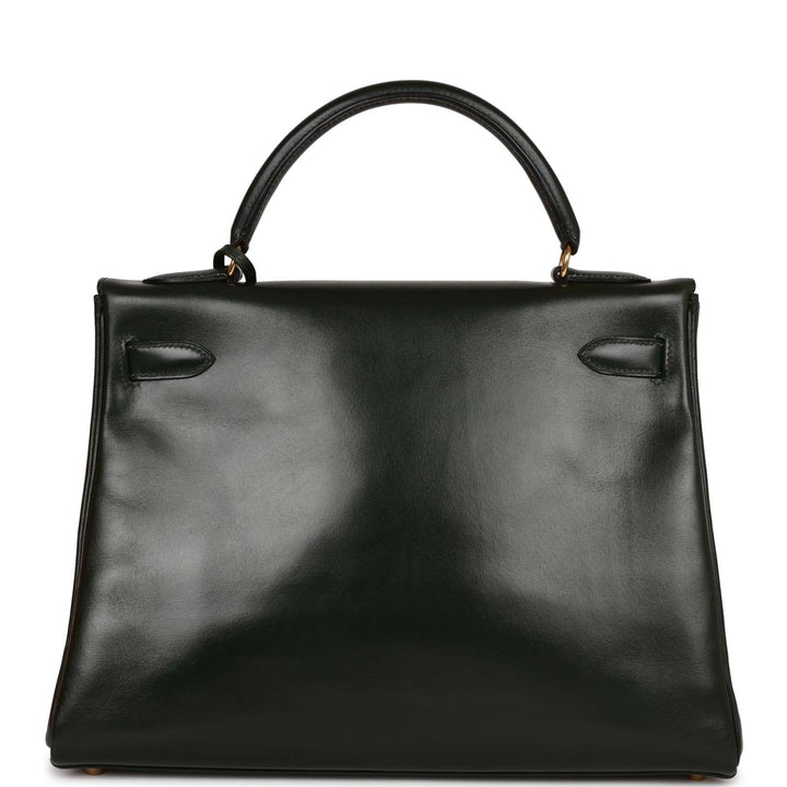 Hermes Kelly 32 Retourne Vert Fonce Box Gold Hardware