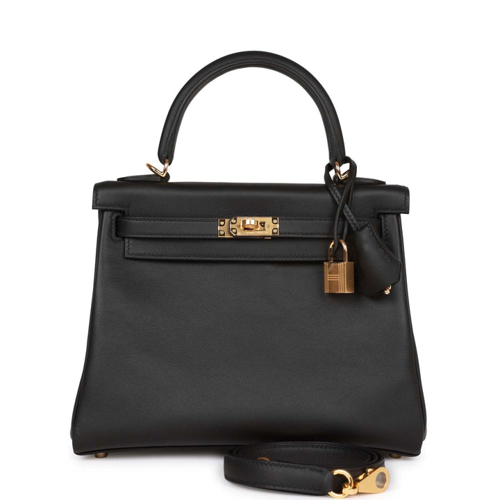 Top quality Hermes Kelly Retourne 25 Black Swift Gold Hardware