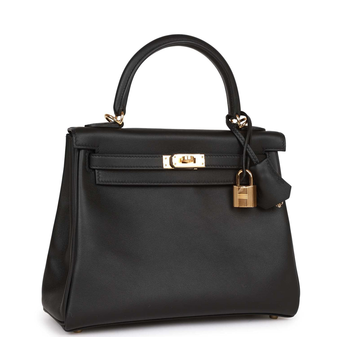 Top quality Hermes Kelly Retourne 25 Black Swift Gold Hardware