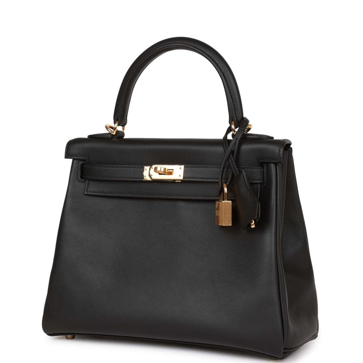 Top quality Hermes Kelly Retourne 25 Black Swift Gold Hardware