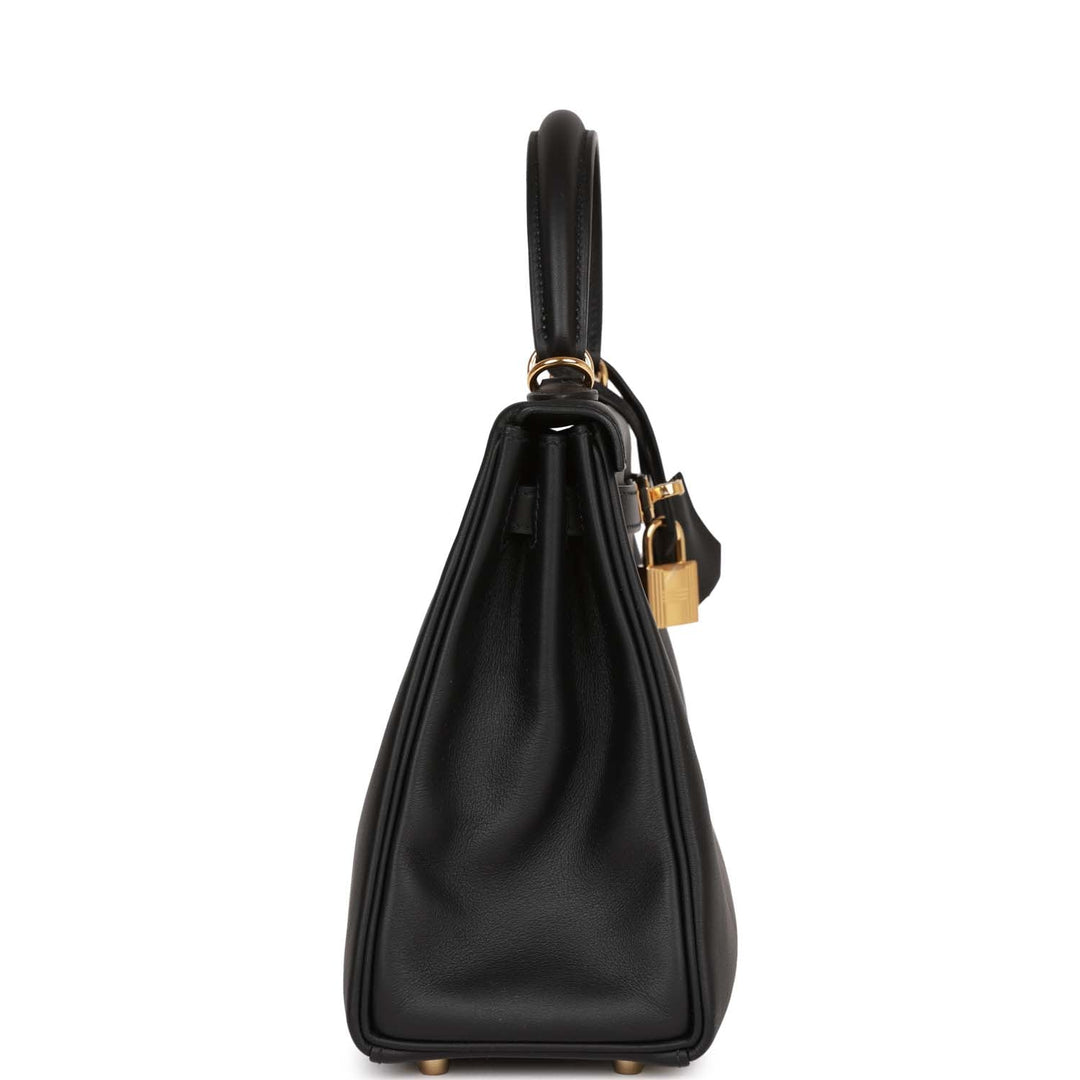 Top quality Hermes Kelly Retourne 25 Black Swift Gold Hardware