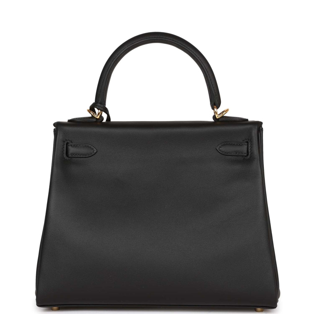 Top quality Hermes Kelly Retourne 25 Black Swift Gold Hardware