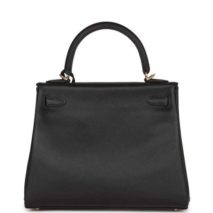 Top quality Hermes Kelly Retourne 25 Black Swift Gold Hardware