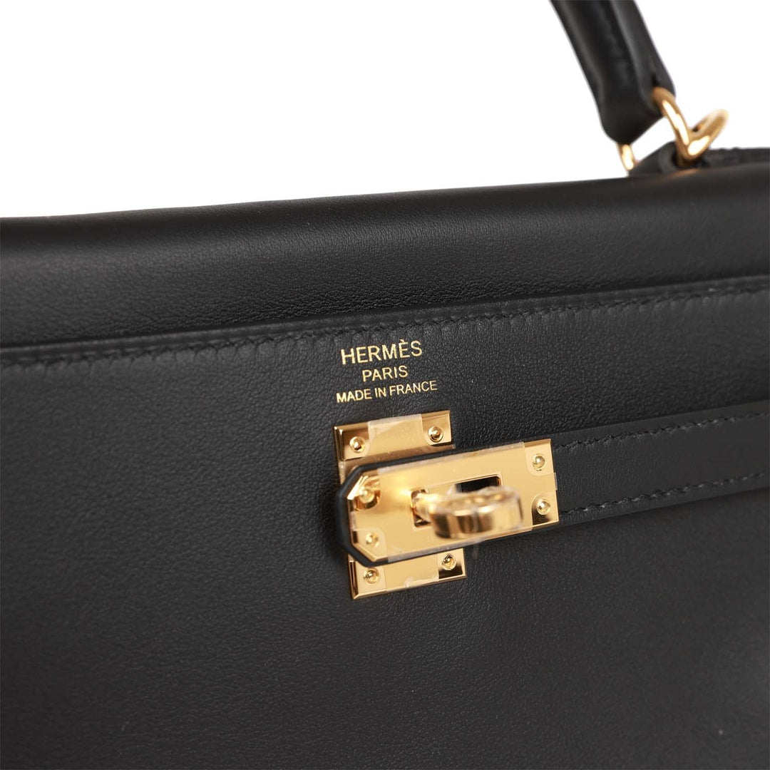 Top quality Hermes Kelly Retourne 25 Black Swift Gold Hardware