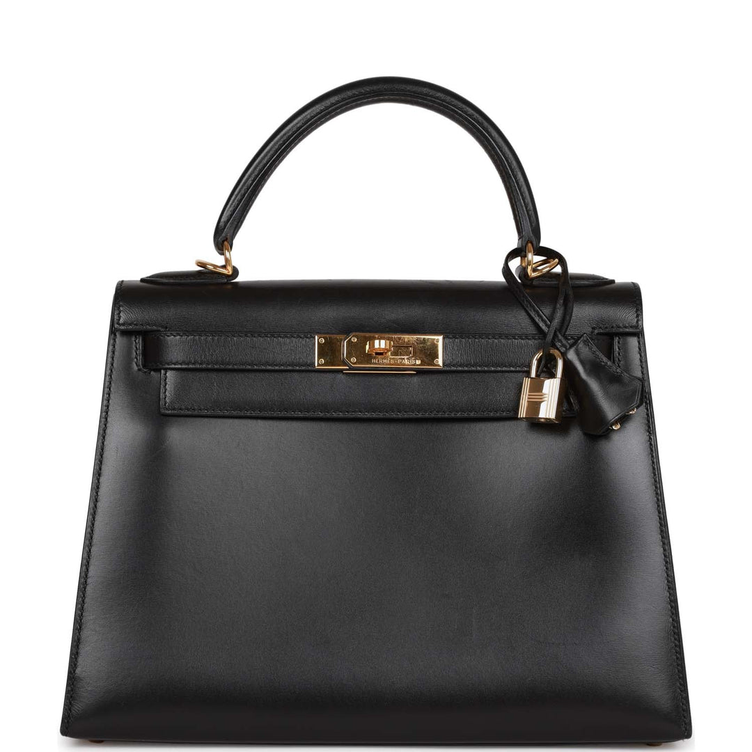 Hermes Kelly 28 Sellier Black Box Gold Hardware