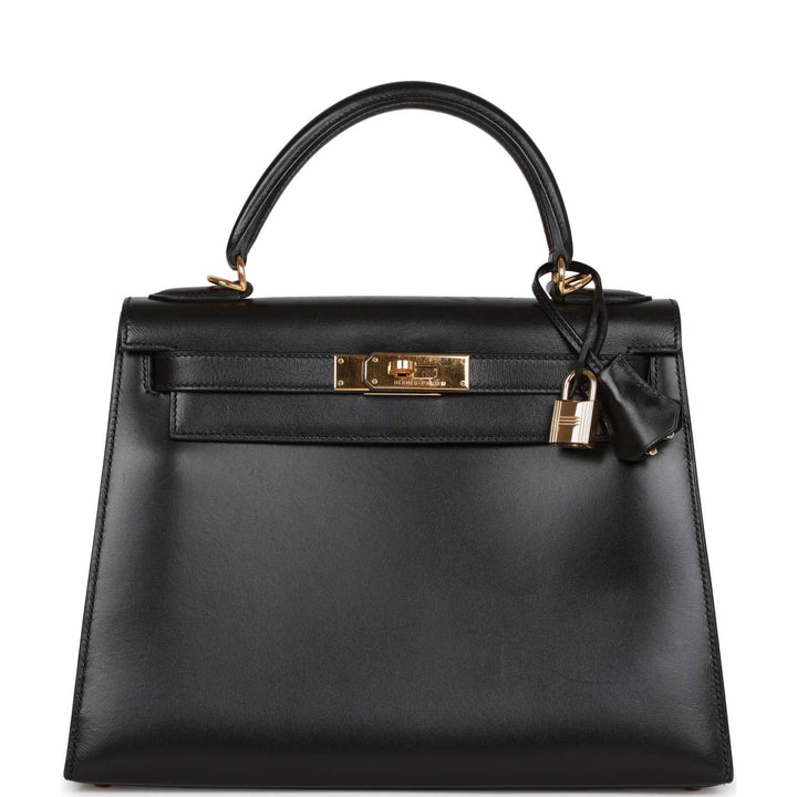 Hermes Kelly 28 Sellier Black Box Gold Hardware