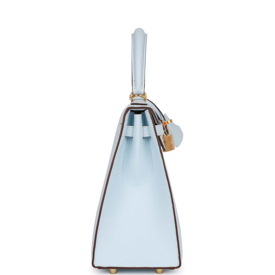 Hermes Special Order (HSS) Kelly Sellier 25 Bleu Brume Verso Epsom Gold Hardware