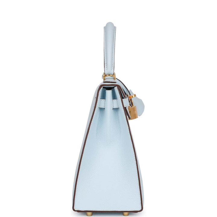 Hermes Special Order (HSS) Kelly Sellier 25 Bleu Brume Verso Epsom Gold Hardware