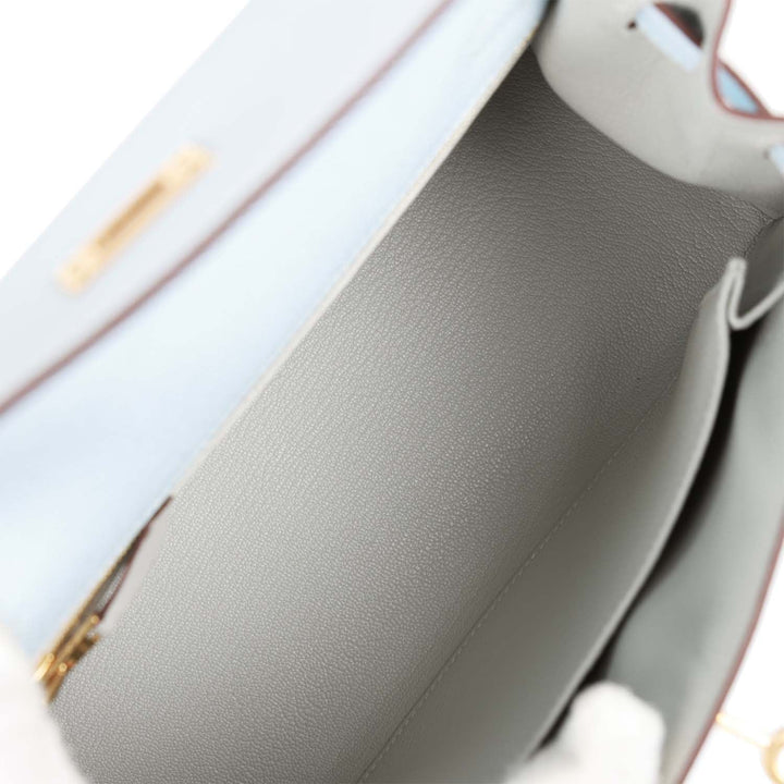 Hermes Special Order (HSS) Kelly Sellier 25 Bleu Brume Verso Epsom Gold Hardware