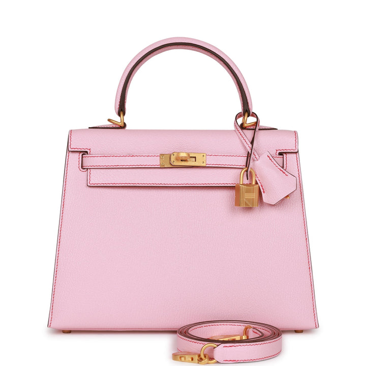 Top quality Hermes Special Order (HSS) Kelly Sellier 25 Rose Sakura Chevre Brushed Gold Hardware