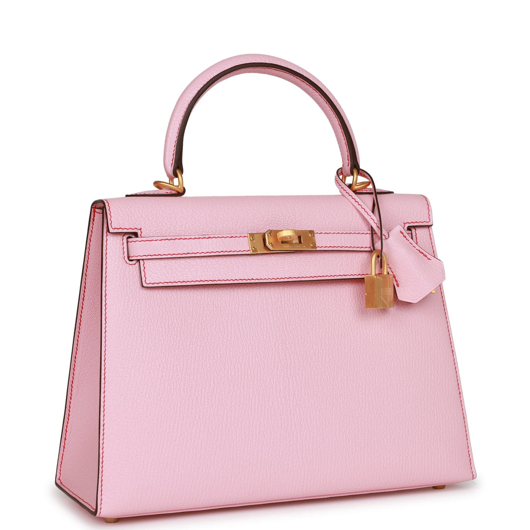 Top quality Hermes Special Order (HSS) Kelly Sellier 25 Rose Sakura Chevre Brushed Gold Hardware