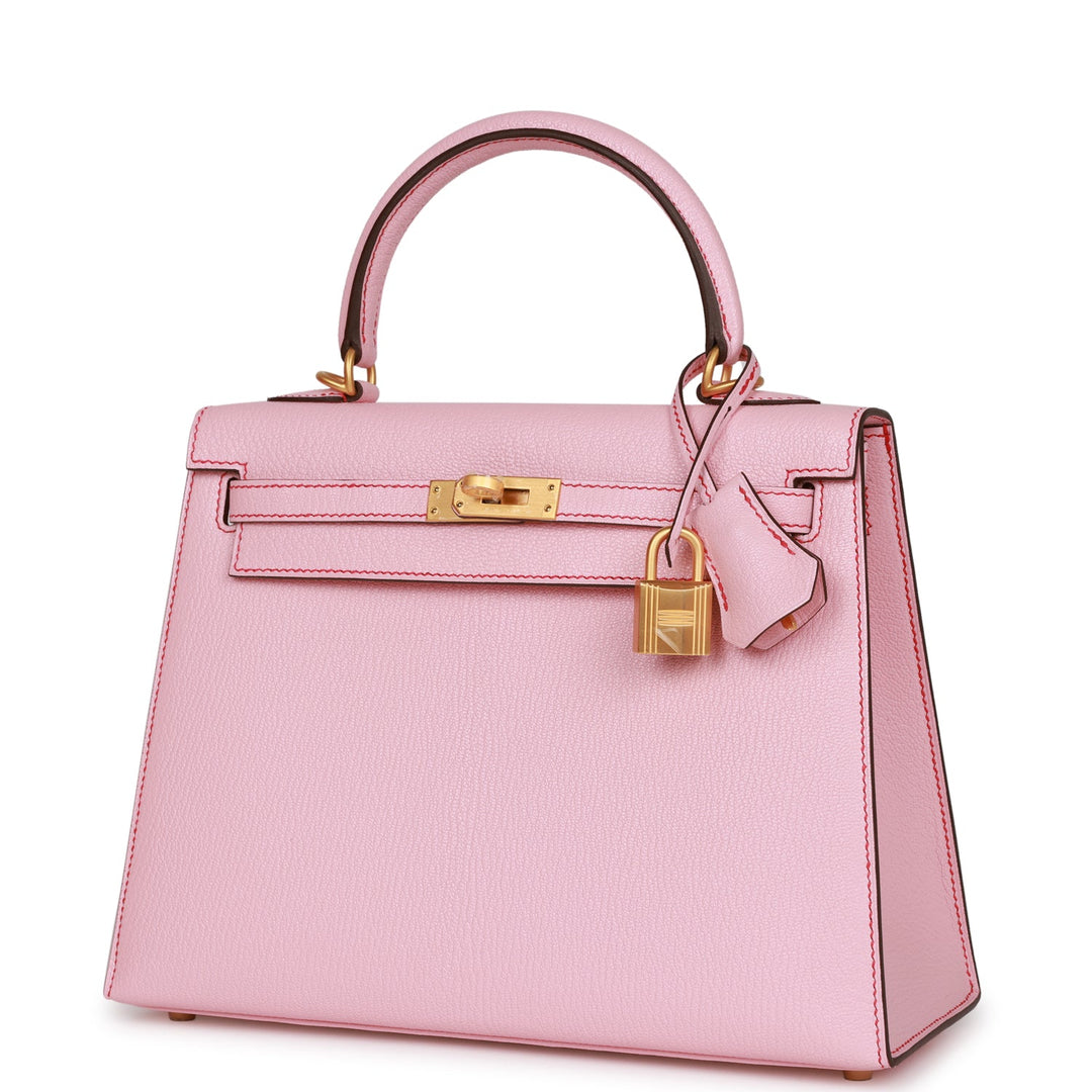 Top quality Hermes Special Order (HSS) Kelly Sellier 25 Rose Sakura Chevre Brushed Gold Hardware