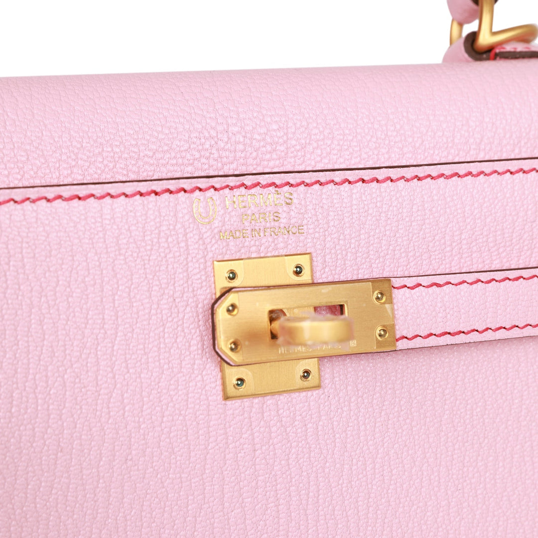 Top quality Hermes Special Order (HSS) Kelly Sellier 25 Rose Sakura Chevre Brushed Gold Hardware