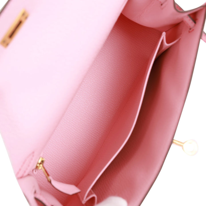 Top quality Hermes Special Order (HSS) Kelly Sellier 25 Rose Sakura Chevre Brushed Gold Hardware