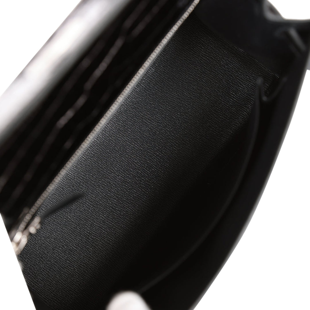 Hermes Kelly 25 Sellier Black Shiny Porosus Crocodile Palladium Hardware